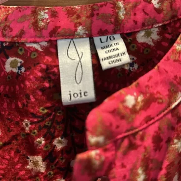 Joie Peasant Style Floral Print Long Sleeve shirt Button Down Ruffled Detail LG - Picture 2 of 10